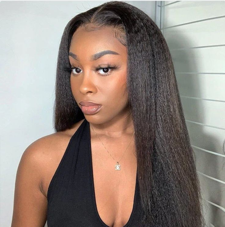 Tahikie V Part Yaki Straight Glueless No Leave Out 100% Human Hair Wig With Invisi Drawstring