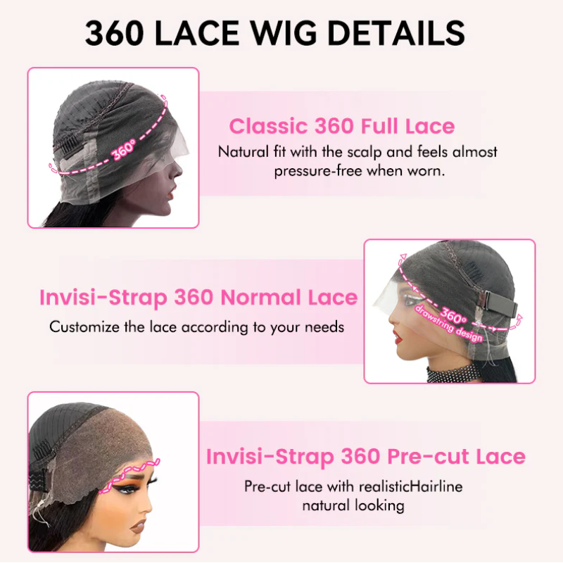 Tahikie Deep Wave 360 Lace Frontal Wig Sung Fit Drawstring Human Hair Wig