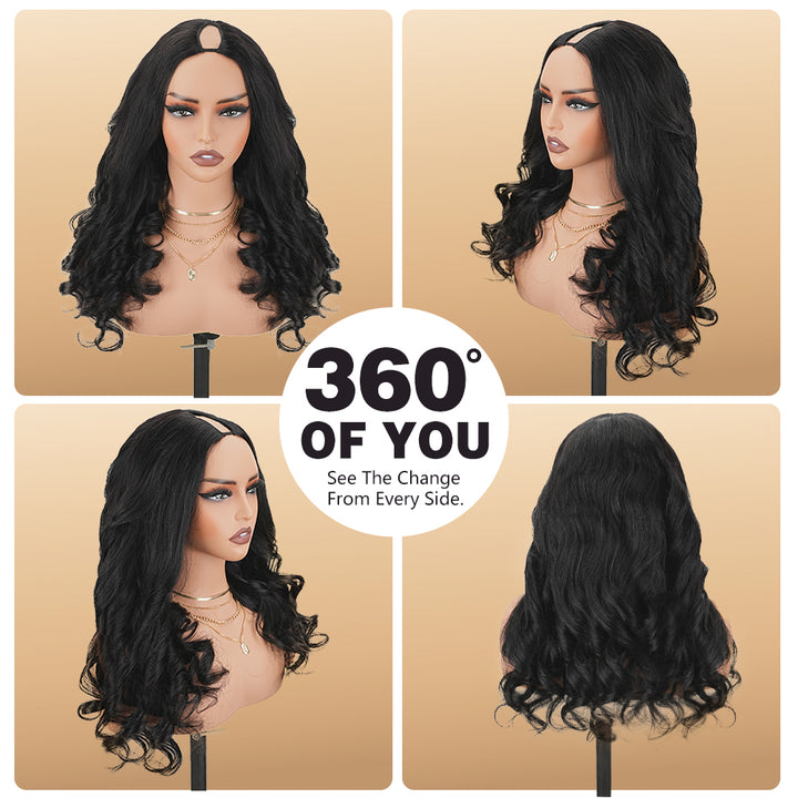 Tahikie V Part Body Wave Glueless No Leave Out 100% Human Hair Wig With Invisi Drawstring
