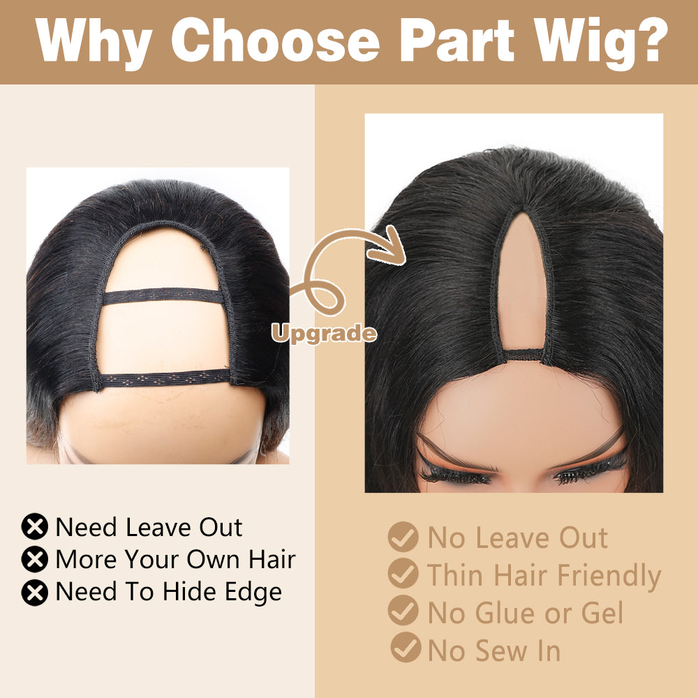 Tahikie V Part Body Wave Glueless No Leave Out 100% Human Hair Wig With Invisi Drawstring