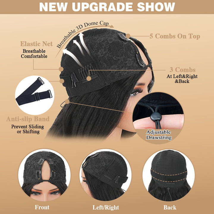 Tahikie V Part Body Wave Glueless No Leave Out 100% Human Hair Wig With Invisi Drawstring