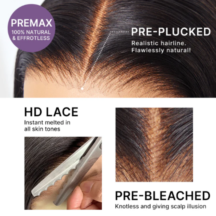 Deep Wave Hair 13x4 Lace Glueless Wigs Invisible Knotsless Natural Black 100% Human Hair