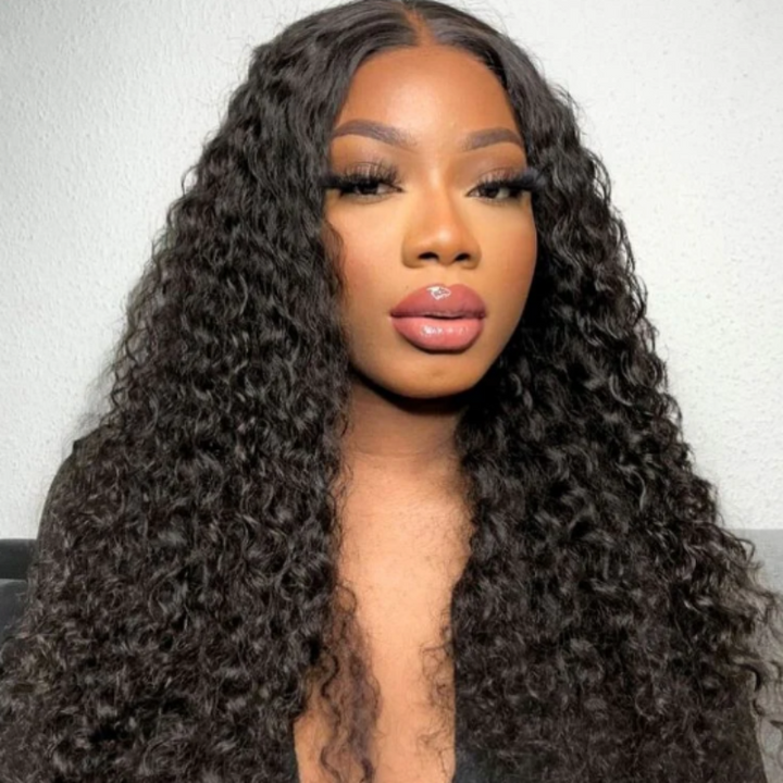 Deep Wave Hair 13x4 Lace Glueless Wigs Invisible Knotsless Natural Black 100% Human Hair