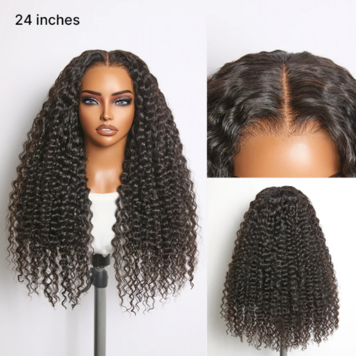 Deep Wave Hair 13x4 Lace Glueless Wigs Invisible Knotsless Natural Black 100% Human Hair