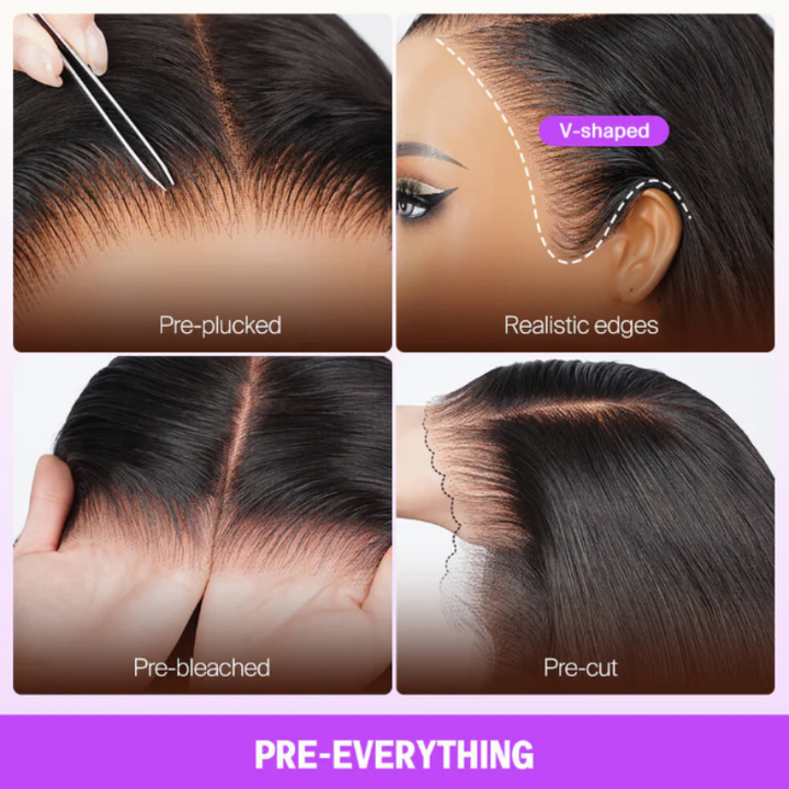 Deep Wave Hair 13x4 Lace Glueless Wigs Invisible Knotsless Natural Black 100% Human Hair