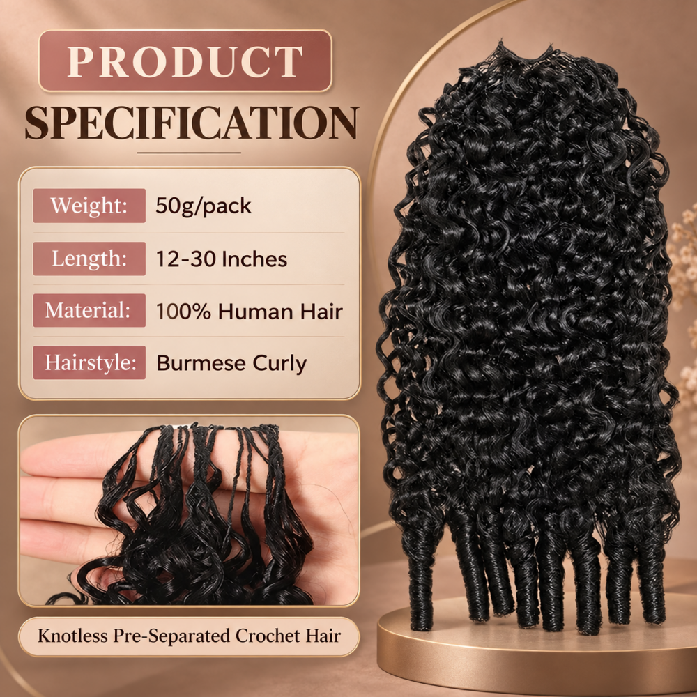 Feather Crochet Burmese Curly Human Hair Extensions Lightweight Fluffy Natural Look Crochet Hair Pre-Separated 50g/Pack Reusable