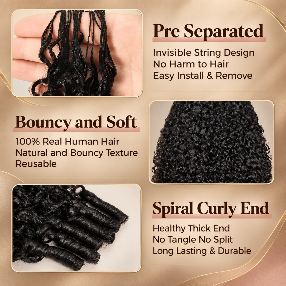 Feather Crochet Burmese Curly Human Hair Extensions Lightweight Fluffy Natural Look Crochet Hair Pre-Separated 50g/Pack Reusable