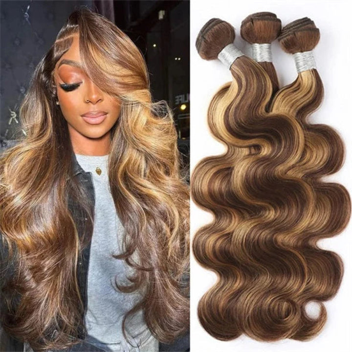 Tahikie Colored P4/27 Highlight Body Wave Raw Hair Bundles Human Hair - 100% Unprocessed Virgin Hair Wefts