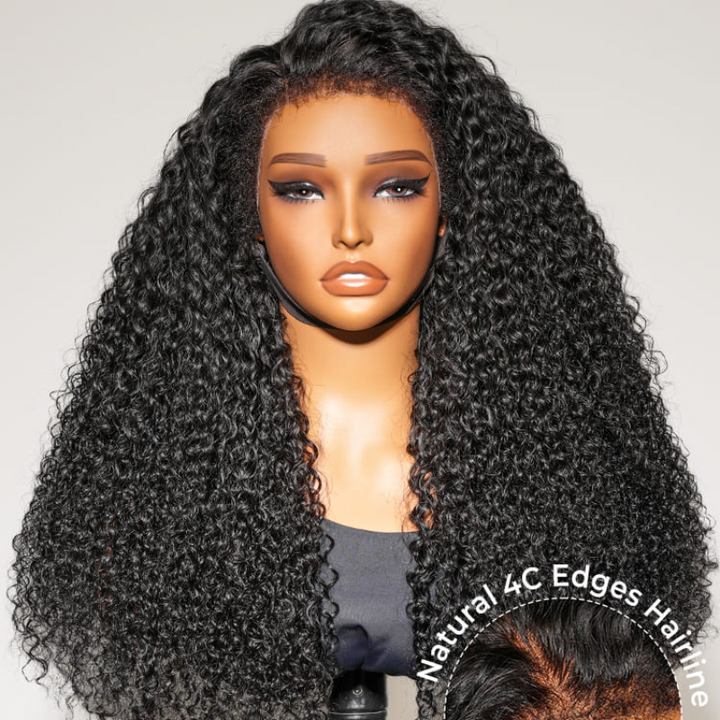 Tahikie Jerry Curly Wave 360 Lace Frontal Wig Sung Fit Drawstring Human Hair Wig