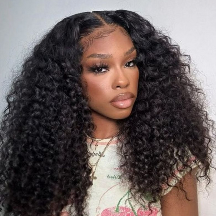 Tahikie Jerry Curly Wave 360 Lace Frontal Wig Sung Fit Drawstring Human Hair Wig
