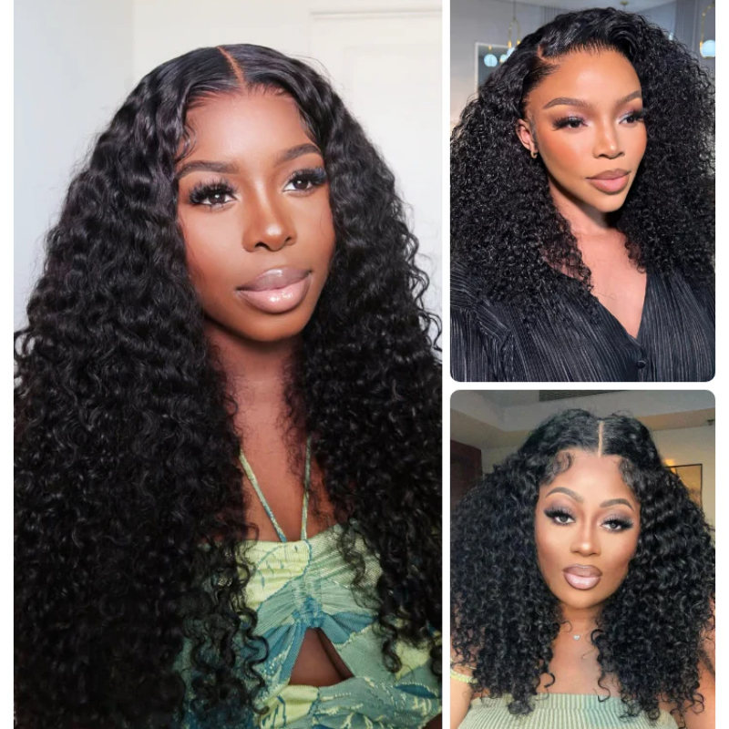 Tahikie Jerry Curly Wave 360 Lace Frontal Wig Sung Fit Drawstring Human Hair Wig