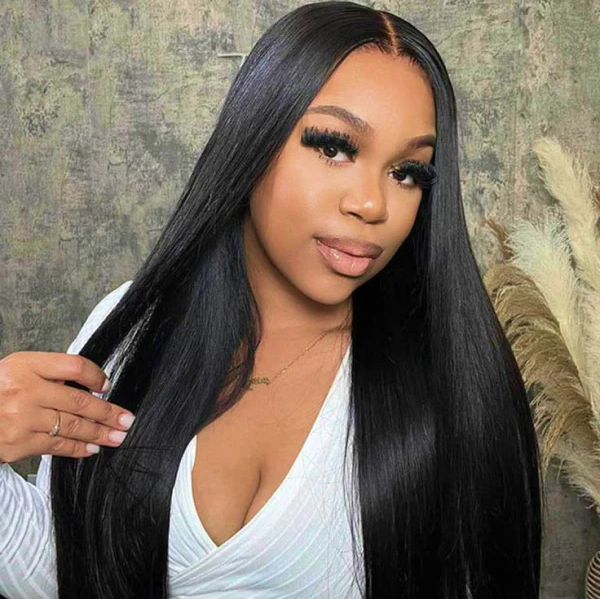 Tahikie V Part Straight Glueless No Leave Out 100% Human Hair Wig With Invisi Drawstring