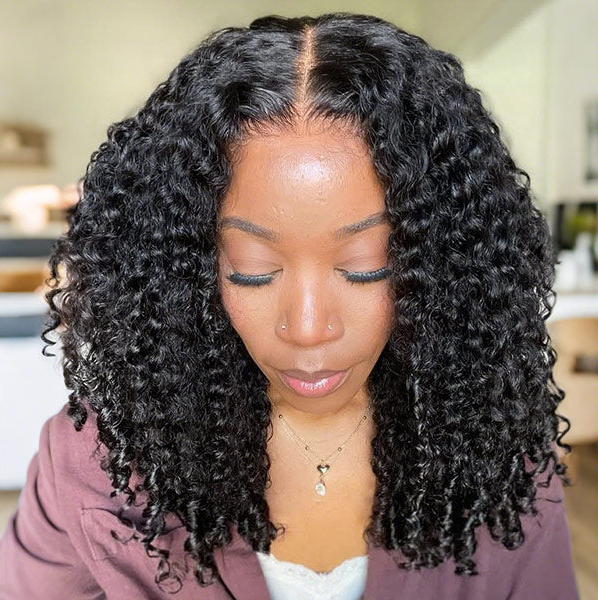 Tahikie V Part Burmese Curly Glueless No Leave Out 100% Human Hair Wig With Invisi Drawstring