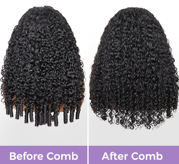 Tahikie V Part Burmese Curly Glueless No Leave Out 100% Human Hair Wig With Invisi Drawstring