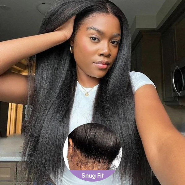 Tahikie V Part Yaki Straight Glueless No Leave Out 100% Human Hair Wig With Invisi Drawstring