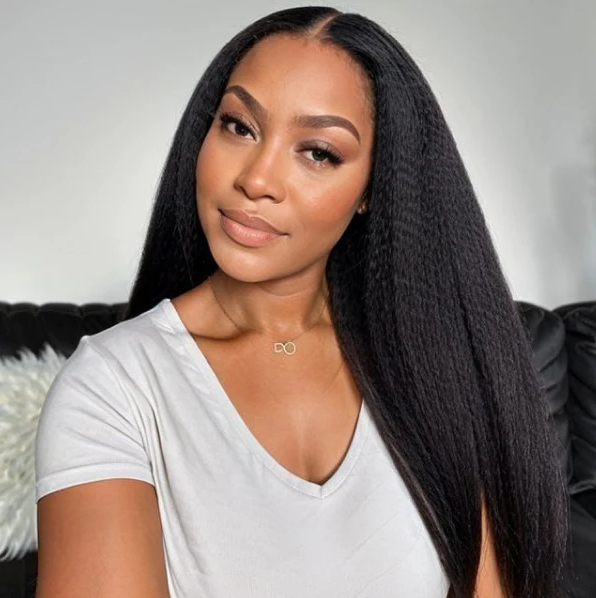 Tahikie V Part Yaki Straight Glueless No Leave Out 100% Human Hair Wig With Invisi Drawstring