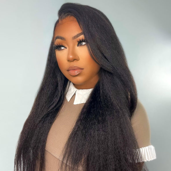 Tahikie V Part Yaki Straight Glueless No Leave Out 100% Human Hair Wig With Invisi Drawstring