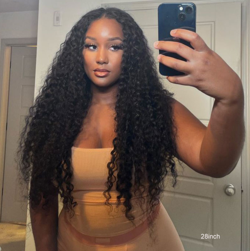 Tahikie V Part Water Wave Glueless No Leave Out 100% Human Hair Wig With Invisi Drawstring