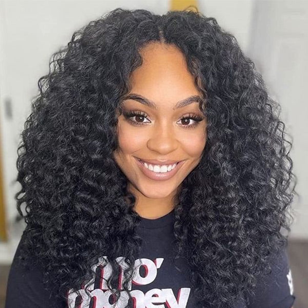 Tahikie V Part Deep Wave Glueless No Leave Out 100% Human Hair Wig With Invisi Drawstring