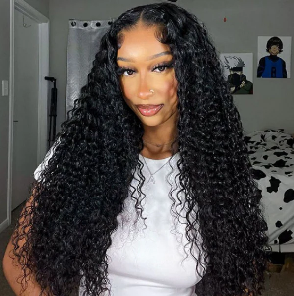 Tahikie V Part Deep Wave Glueless No Leave Out 100% Human Hair Wig With Invisi Drawstring