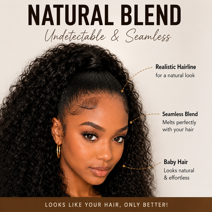 Tahikie Wear &amp; Go Burmese Curly Half Wig Human Hair Wig- Natural Blend Glueless Human Hair Half Wig for Black Women