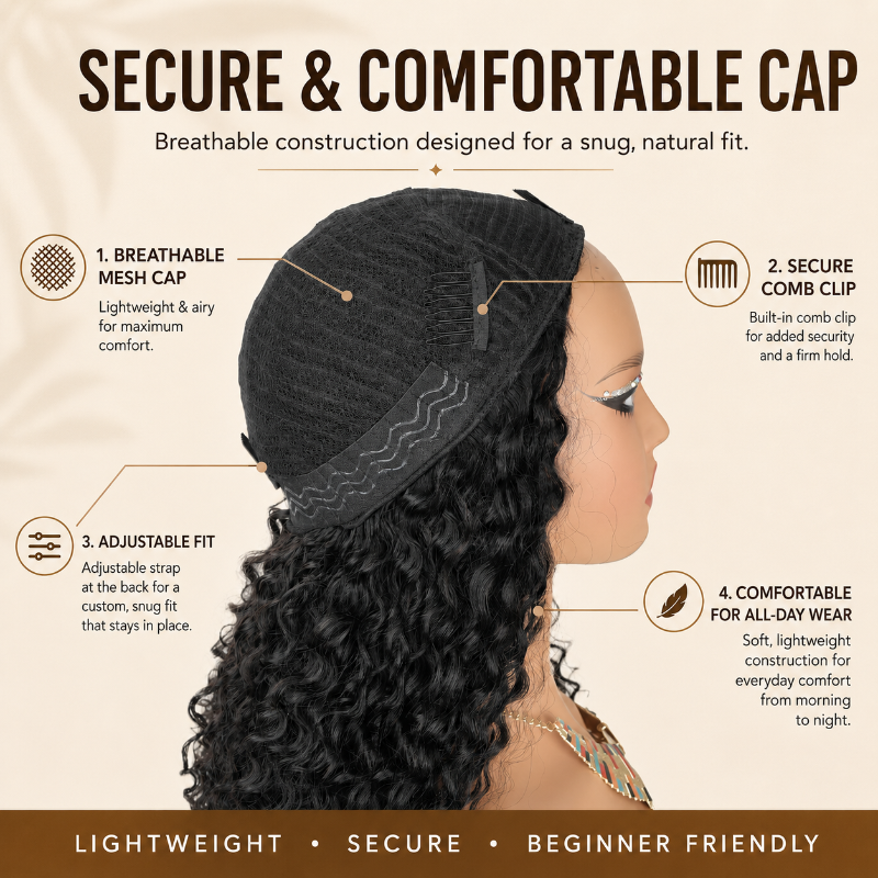 Tahikie Wear &amp; Go Burmese Curly Half Wig Human Hair Wig- Natural Blend Glueless Human Hair Half Wig for Black Women