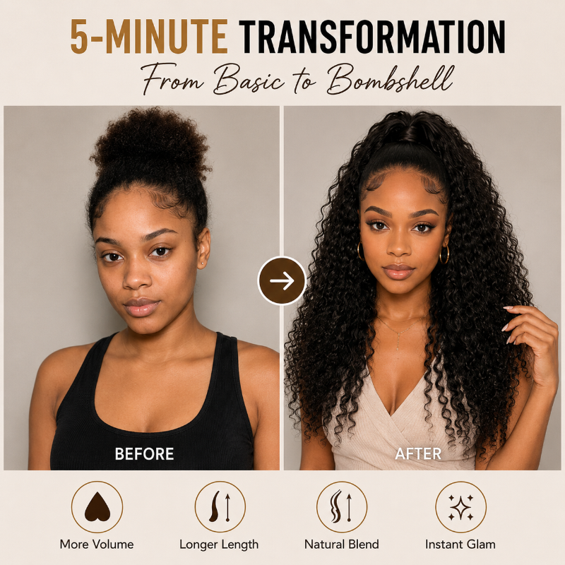 Tahikie Wear &amp; Go Burmese Curly Half Wig Human Hair Wig- Natural Blend Glueless Human Hair Half Wig for Black Women