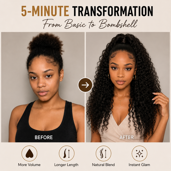 Tahikie Wear &amp; Go Burmese Curly Half Wig Human Hair Wig- Natural Blend Glueless Human Hair Half Wig for Black Women