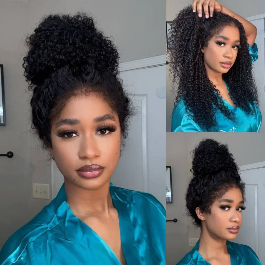 Tahikie 4c Curly Edge Burmese Curly 360 Lace Frontal Wig Human Hair Wig