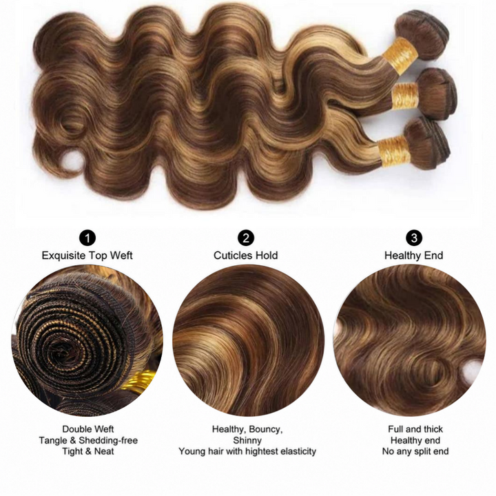 Tahikie Colored P4/27 Highlight Body Wave Raw Hair Bundles Human Hair - 100% Unprocessed Virgin Hair Wefts