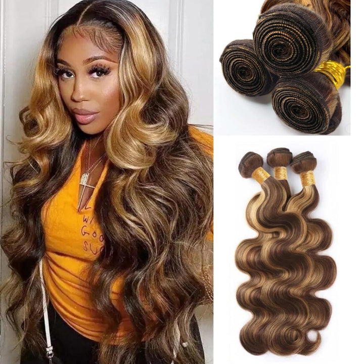 Tahikie Colored P4/27 Highlight Body Wave Raw Hair Bundles Human Hair - 100% Unprocessed Virgin Hair Wefts