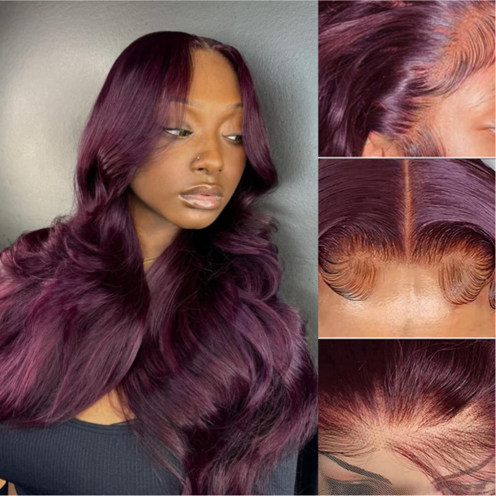 Tahikie Glueless Dark Purple Body 7x6/13x6 FULL Lace Frontal Wig 100% Colored Human Hair Wigs