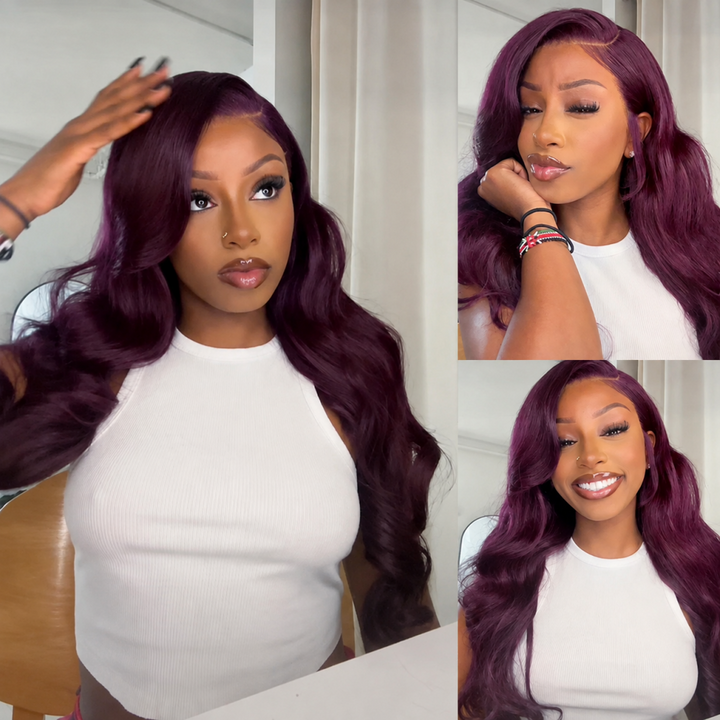 Tahikie Glueless Dark Purple Body 7x6/13x6 FULL Lace Frontal Wig 100% Colored Human Hair Wigs