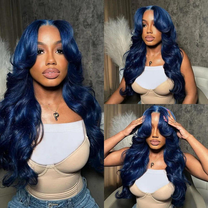 Tahikie Glueless Midnight Blue Body 7x6/13x6 FULL Lace Frontal Wig 100% Colored Human Hair Wigs