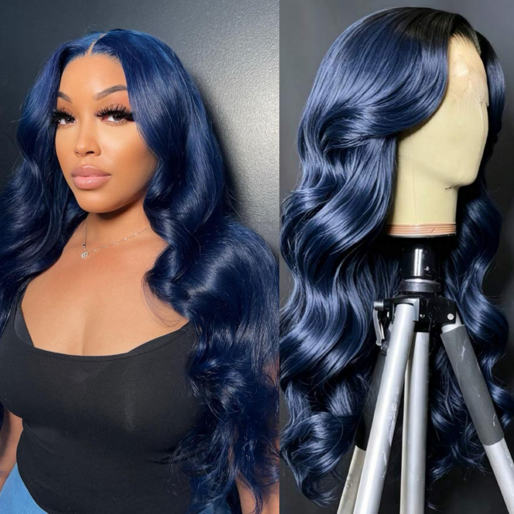 Tahikie Glueless Midnight Blue Body 7x6/13x6 FULL Lace Frontal Wig 100% Colored Human Hair Wigs