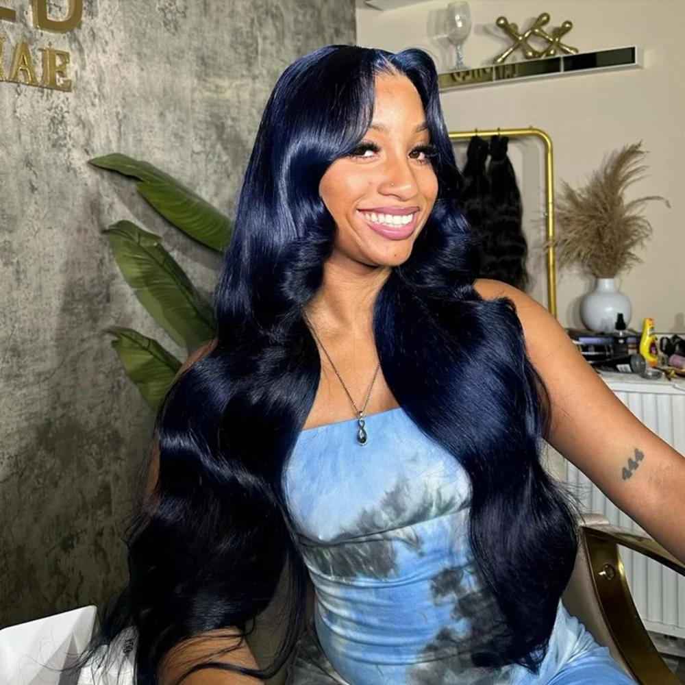 Tahikie Glueless Midnight Blue Body 7x6/13x6 FULL Lace Frontal Wig 100% Colored Human Hair Wigs