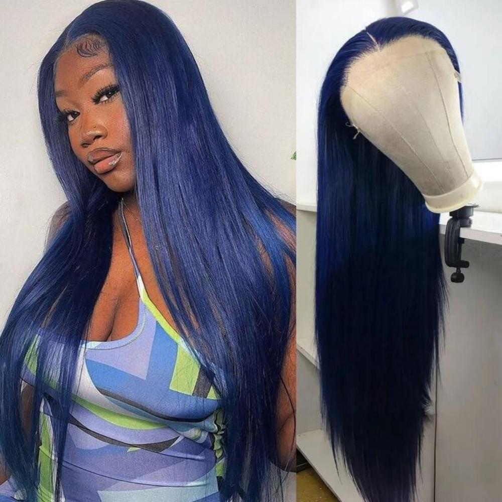 Tahikie Midnight Blue Straight 13x6/360 FULL Lace Frontal Wig Colored Human Hair Wigs