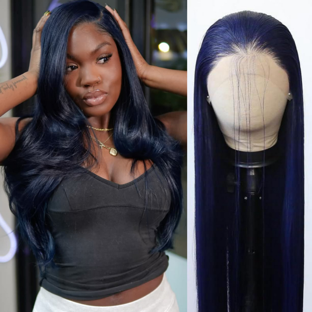 Tahikie Midnight Blue Straight 13x6/360 FULL Lace Frontal Wig Colored Human Hair Wigs
