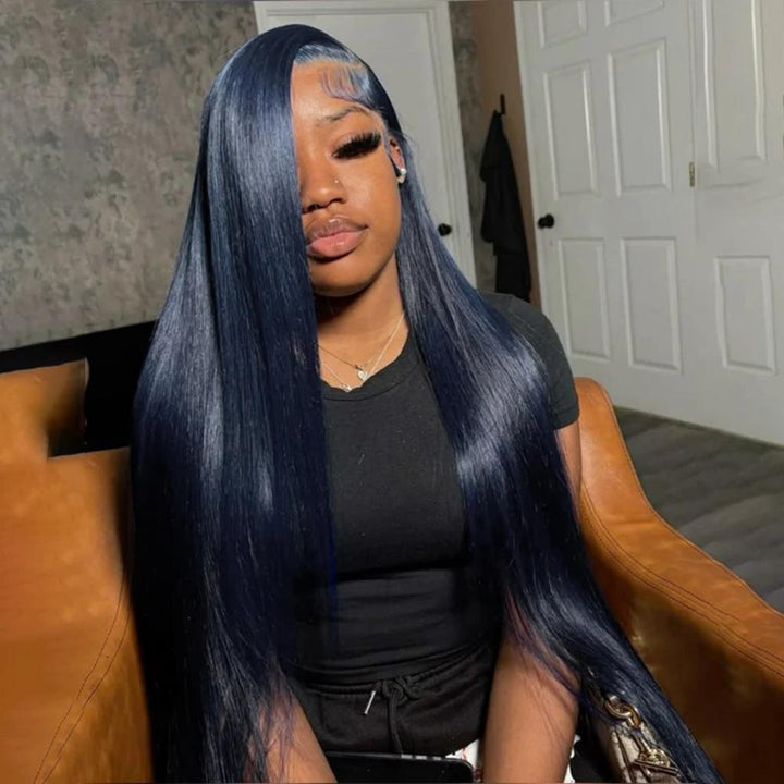 Tahikie Midnight Blue Straight 13x6/360 FULL Lace Frontal Wig Colored Human Hair Wigs