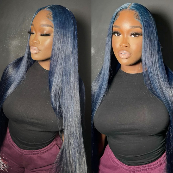 Tahikie Midnight Blue Straight 13x6/360 FULL Lace Frontal Wig Colored Human Hair Wigs