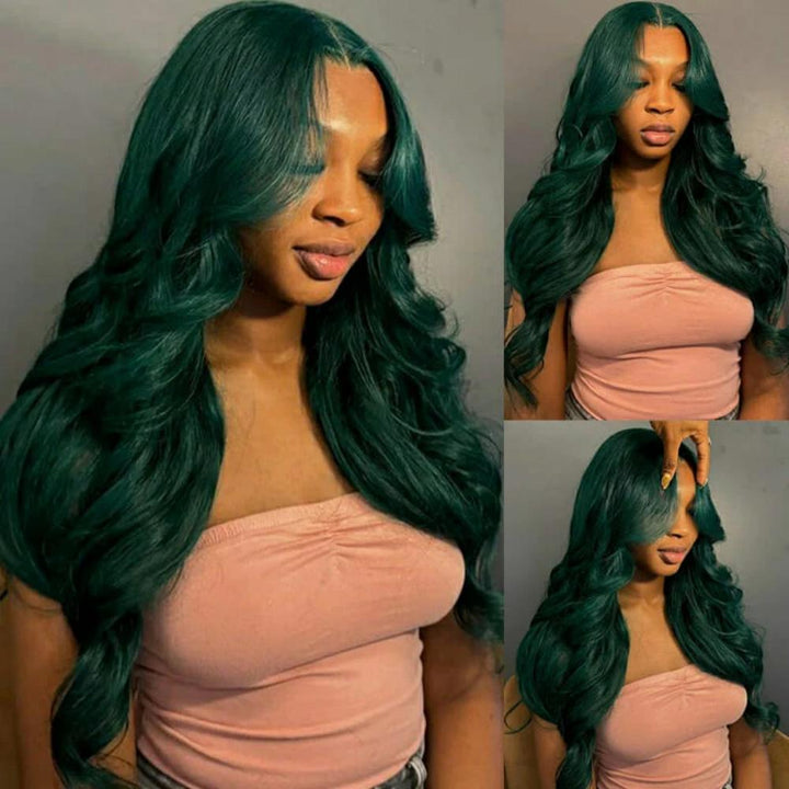 Tahikie Midnight Dark Green Body Wave 13x6/360 Lace Frontal Wig Colored Human Hair Wigs