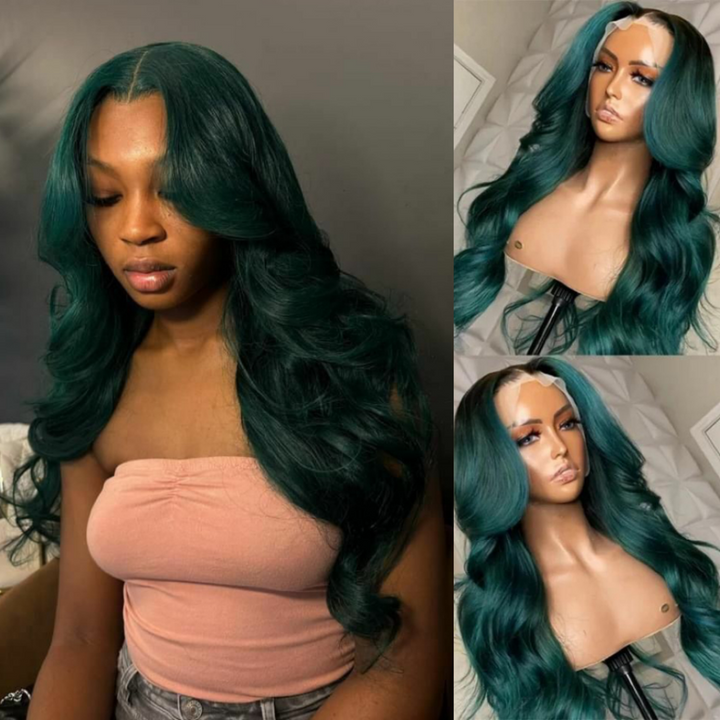Tahikie Midnight Dark Green Body Wave 13x6/360 Lace Frontal Wig Colored Human Hair Wigs