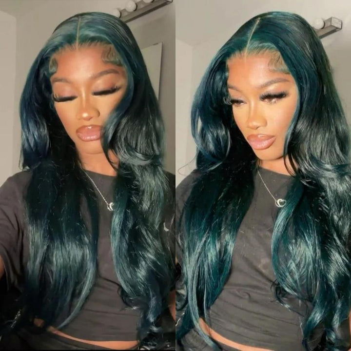 Tahikie Midnight Dark Green Body Wave 13x6/360 Lace Frontal Wig Colored Human Hair Wigs