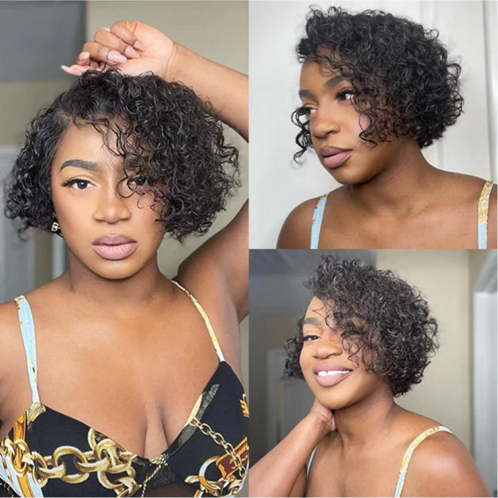 Tahikie Vintage Pixie Cut Curly Wave Wig Glueless 7x6/13x6 Lace Frontal Wig Wear &amp; Go Short Bob Human Hair Wig - Beginner Friendly Wig