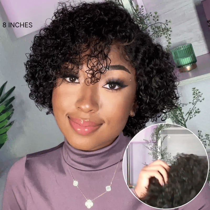 Tahikie Vintage Pixie Cut Curly Wave Wig Glueless 7x6/13x6 Lace Frontal Wig Wear &amp; Go Short Bob Human Hair Wig - Beginner Friendly Wig