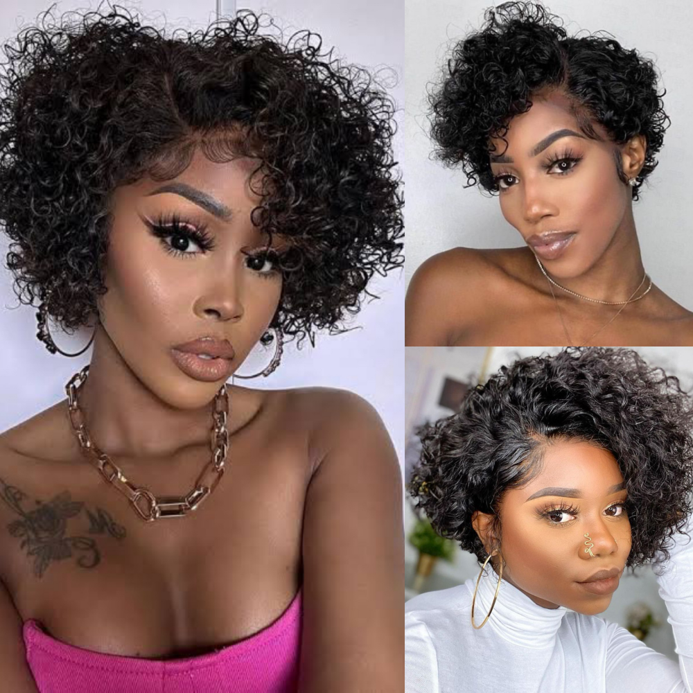Tahikie Vintage Pixie Cut Curly Wave Wig Glueless 7x6/13x6 Lace Frontal Wig Wear &amp; Go Short Bob Human Hair Wig - Beginner Friendly Wig