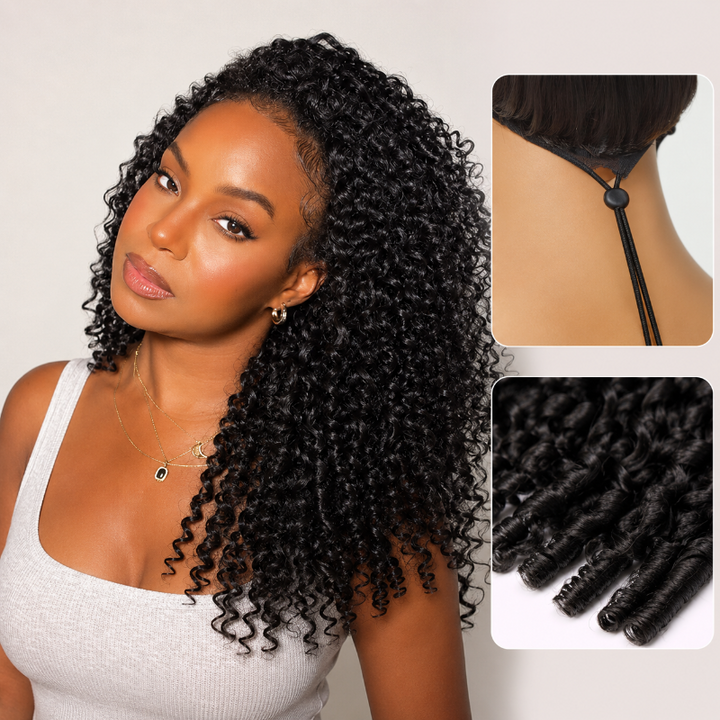 Tahikie Wear &amp; Go Burmese Curly Half Wig Human Hair Wig- Natural Blend Glueless Human Hair Half Wig for Black Women