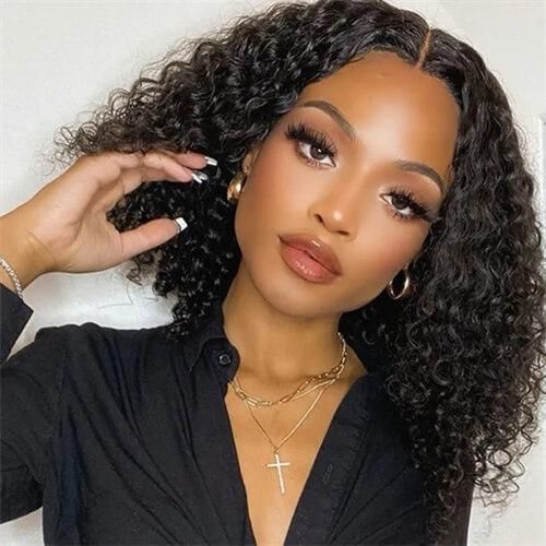Tahikie V Part Water Wave Glueless No Leave Out 100% Human Hair Wig With Invisi Drawstring