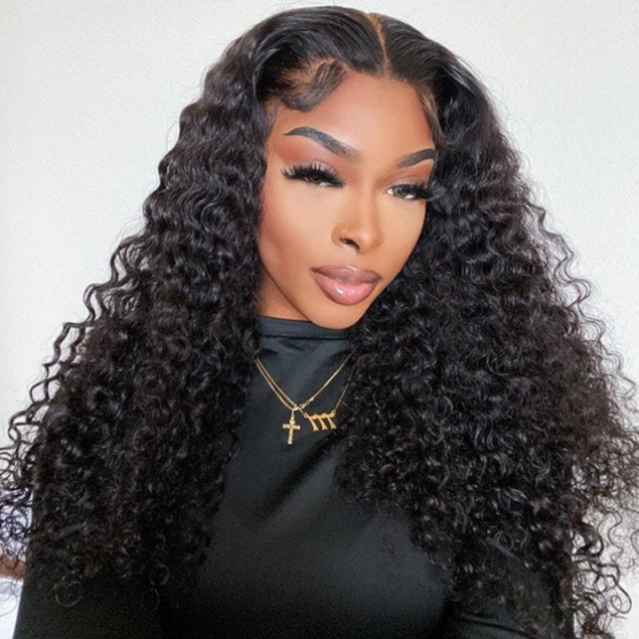 Tahikie Deep Wave 360 Lace Frontal Wig Sung Fit Drawstring Human Hair Wig