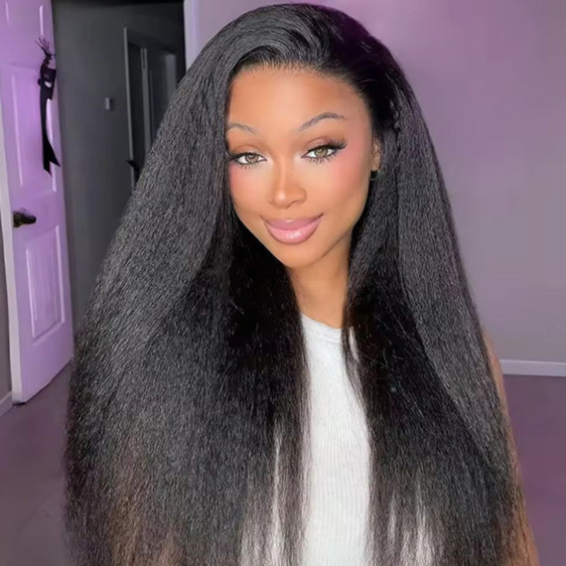 Tahikie Kinky Straight 360 Lace Frontal Wig Sung Fit Drawstring Human Hair Wig